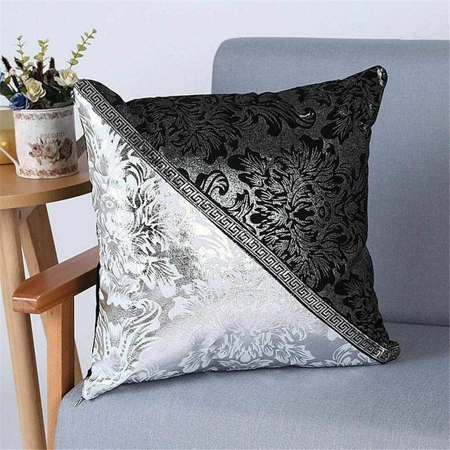 Decorative Luxury Vintage Square Throw Pillow Cover Decoration Vintage Floral Printed Black Silver Contrast Cushion Cover Black And Silver Floral Pillow Case For Car Sofa Decor Pillowcase Pillow Covers 45x45CM