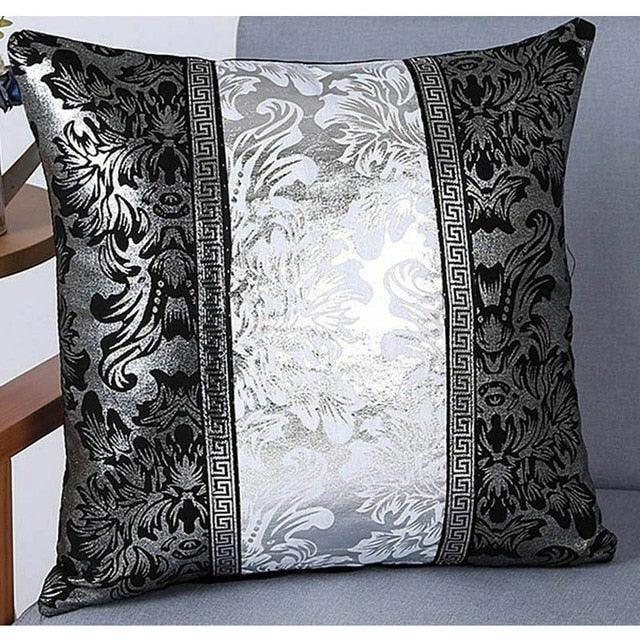Decorative Luxury Vintage Square Throw Pillow Cover Decoration Vintage Floral Printed Black Silver Contrast Cushion Cover Black And Silver Floral Pillow Case For Car Sofa Decor Pillowcase Pillow Covers 45x45CM