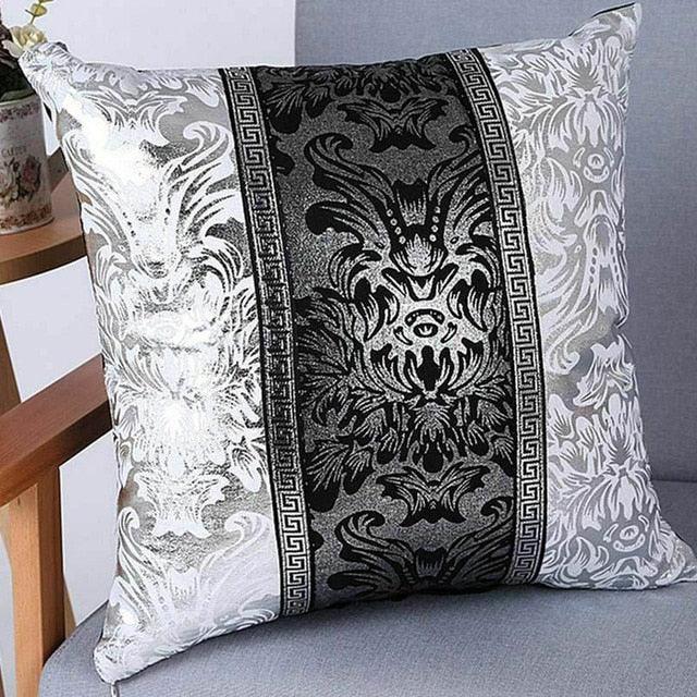 Decorative Luxury Vintage Square Throw Pillow Cover Decoration Vintage Floral Printed Black Silver Contrast Cushion Cover Black And Silver Floral Pillow Case For Car Sofa Decor Pillowcase Pillow Covers 45x45CM