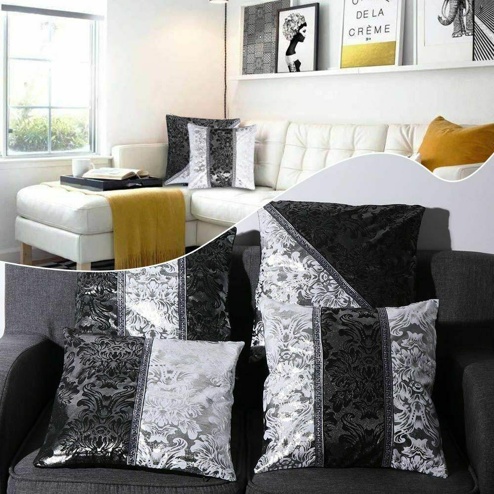Decorative Luxury Vintage Square Throw Pillow Cover Decoration Vintage Floral Printed Black Silver Contrast Cushion Cover Black And Silver Floral Pillow Case For Car Sofa Decor Pillowcase Pillow Covers 45x45CM
